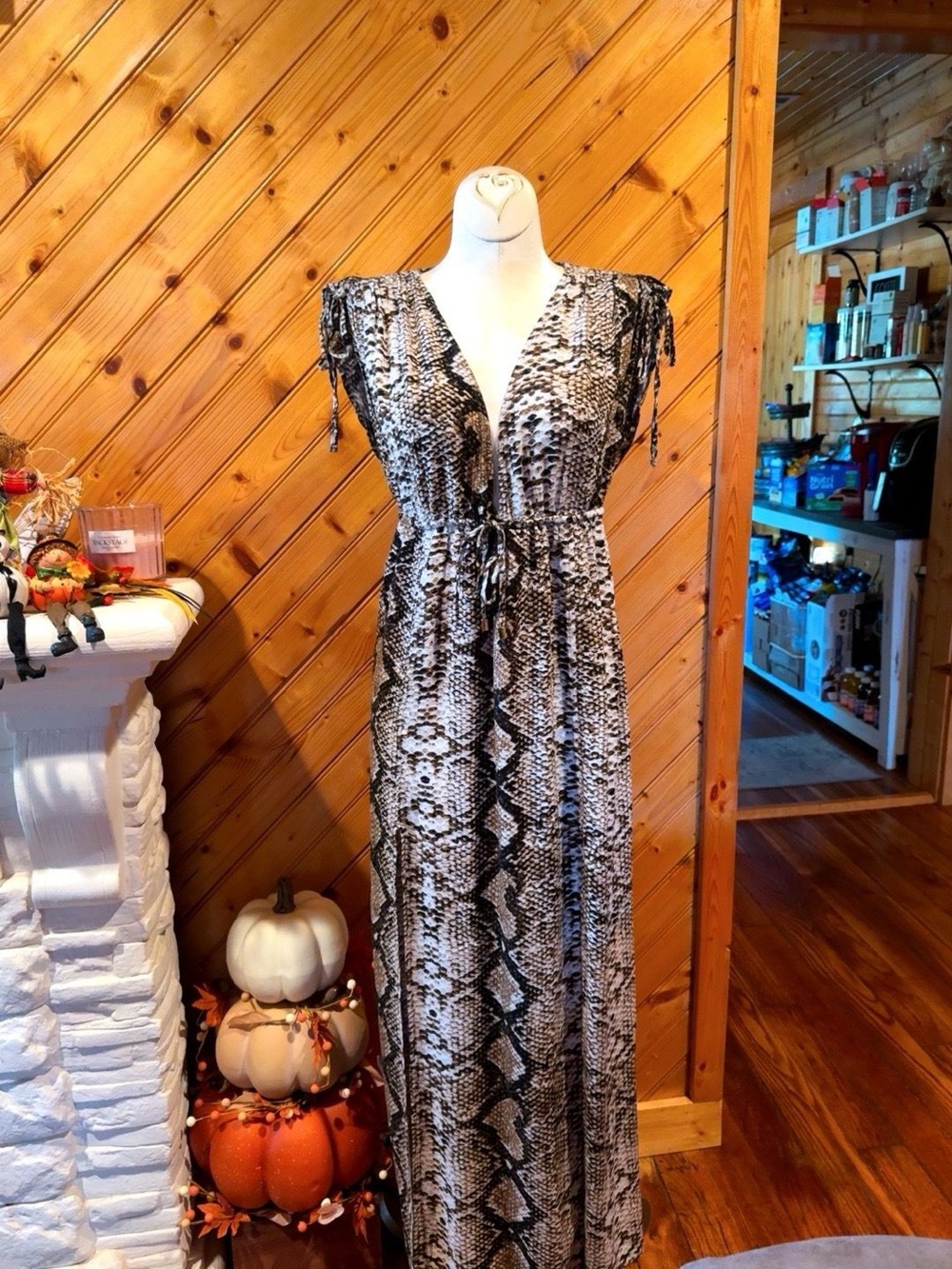 MAR by ViX Snakeskin Deep V Double Slit Maxi Dress Cover Up Small